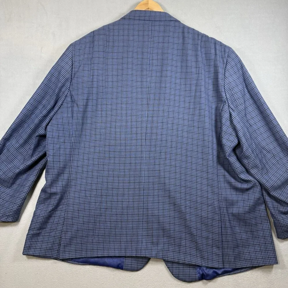 Oak Hill DXL Big & Tall Mens 4XLT Blue Plaid Check Blazer Sport Coat 58L/60L